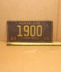 Vintage License Plate Tag North Carolina Nc 1963 Horseless Carriage 1900