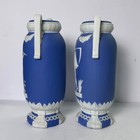 Vintage Cobalt Blue Jasperware Style Vases Pair Harvest Neoclassical Japan