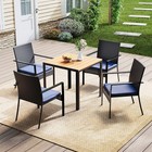 5 Pcs Outdoor Patio Set Wicker Table Chairs Umbrella Hole Soft Cushion Garden