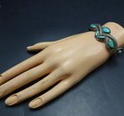 Pre-1930 Rare Old Navajo Pueblo Turquoise Cast Ingot Silver Bracelet 1910s-1920s