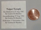 Taipei  Taiwan Temple Lds Mormon Counter Stamped Punched Lincoln Cent Penny Coin