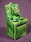 Rare Antique Green Glazed Clown Bank Yellow Ware