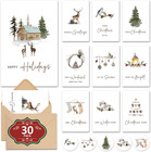 Christmas Cards With Envelopes Matching Stickers 30 Pack 4x6 Rustic Holiday