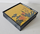 Japanese Hakuichi Gold Leaf Lacquerware Floral Sushi Plates Set Of 5
