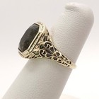 Art Deco 14k Gold Floral Filigree Bezel Setting Ring Natural Green Tourmaline