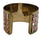Copper Brass With Silver Tone Basket Weave Wide Open Metal Vtg Cuff Bracelet