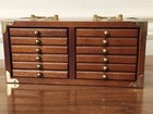 Vintage Mid Century Campaign Style - 13 Pc Coaster Set - Walnut W  cork   Brass
