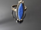 Vintage Southwestern 925 Sterling Silver Denim Lapis Long Oval Stone Ring Size 7