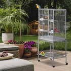 53 Inch Flight Bird Cage Large Wrought Iron Parrot Cage With Rolling Stand White