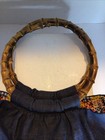 Denim Purse With Button Flowers   Embroidered Stems   Bow  Bamboo Handles  Vtg