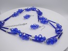 Blue Faceted Beaded Necklace   Earring Set 39  Long Stackable 