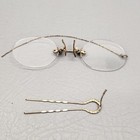 Antique Shuron Eyeglasses Gold Filled Rimless Nose Pinch W  Hairpin And Case