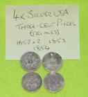 4x 1852 - 1854 Silver Trimes  three-cent Pieces  -  Usa American  -