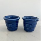 2 Longaberger Pottery Basketweave Cornflower Blue Ramekins Crocks Votive Holder