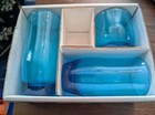 Mobil Gas Vintage 1950s Promotional Blue Drinking Glasses Lot 3 Nos 6  5 5  3 