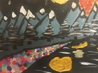    eccentric Chemistry    Hand-painted Abstract Mountain   Moon Landscape Painting