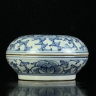 Chinese Blue white Porcelain Handpainted Double Happiness Powder Box 100819