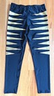 Men   s Pro Wrestling Tights Wet Black W  Gold Side Panels Sz M 34   36 Spandex