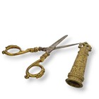 Antique  Vintage Victorian Ornate  Heavy Brass Handled Scissors   Sheath