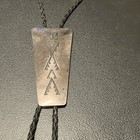 Vintage Hopi Overlay Sterling Silver Bolo Tie 4    Long Leather W Stamped Tips 60g