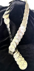 Vintage Boho Silver Tone Concho Sand Dollar Embossed Metal Stretch Belt 33  Long