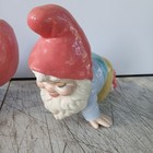 Garden Gnome Sleeping Hand Painted Ceramic Statue 1970s Art Vtg Crawling Pair