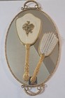 Vintage Usa Vanity Dresser Set Mirrored Tray Hand Mirror Brush Hollywood Regency