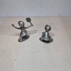 Vintage Hudson Pewter Sports Figurines Tennis Girl   Baseball Catcher Set 1977