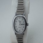 Vintage Timex Quartz Watch Women Silver White Oval Stretch Analog New Battery