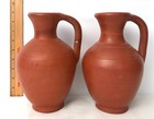 Vintage 1920-40s Native American Redware Stoneware Pottery Jug Pair  Signed