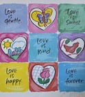    sally Huss Signed Framed Print Art 12x12 Whimsical Colorful Hearts Wall Decor