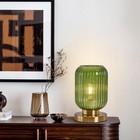 Mid Century Modern Table Lamp  Vintage Green Ribbed Glass Globe Dimmable Plug   