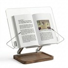 Adjustable Acrylic Book Stand - Walnut Storage  Elastic Clips  Desktop Riser For
