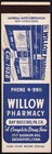 Vintage Matchbook Cover Willow Pharmacy Ray Buccino Bridgeport Connecticut Nrmt