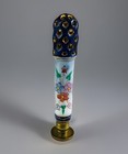 Antique Hand Painted Porcelain And Brass Gold Gilt  Wax Seal Stamp 4    In Height   