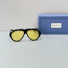 Gucci Gg0479s Aviator Sunglasses Black Frame Yellow Lens Unisex New