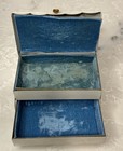 Vtg 70   s Mini Hinged Stacked Metal Sewing Box Case Flowers Scissors Rhinestones