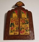 Antique Late 19th Century Persian Qajar Hand-painted Wooden Mirror Double Doors