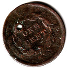 1841  Braided  Hair Large Cent Fair Holed