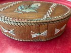 Antique Ojibwe Native American Porcupine Quill   Birch Bark Box Flower Oval