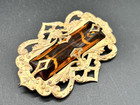 Antique Art Nouveau Brass Brooch Smoky Topaz Cut Glass
