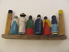 Korean Wooden Dolls Set Hand Carved Vtg 1940s Antique Painted Figures Totem Pole