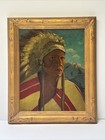 Antique Indian Portrait Painting Native American Chief Dayton Tribal Listed Oil