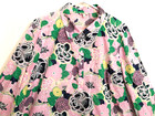 Talbots Womens Blouse L Floral Pink Green Button Shirt Top Roll Tab Long Sleeve