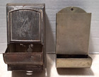 Metal Matchstick Holder - Vintage - Set Of 2 - Wall Mount - Bare Metal