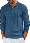 Mens Long Sleeve Knit Polo Sweater Ribbed Textured Business Casual Golf Pullover