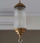 Vintage Art Deco Brass   Glass Rod Hanging Ceiling Fixture Chandelier Light Lamp