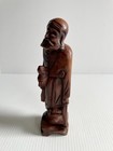 Vintage 9 5    Hand Carved Red Wood Asian Chinese Monk Man Figurine Statue