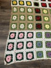 Granny Square Afghan Throw Blanket 3d Raised Flowers Roses 77x56    Handmade