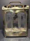 Vintage Mcm Large Metal Glass Liquor Decanter Music Box 3 Bottles Key Brass E4